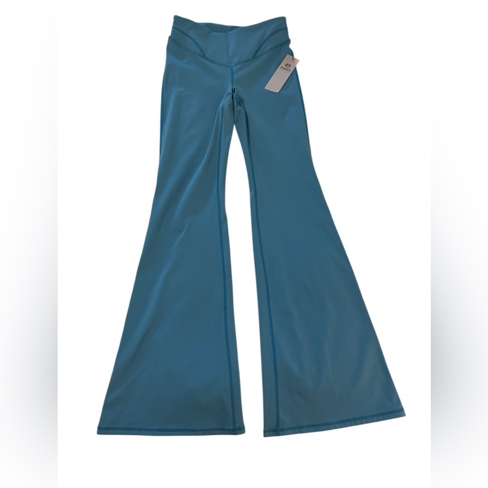 New MONO B Women’s Contour Seam Flared Leggings Color Blue Jay Size Small NWT - Picture 3 of 11